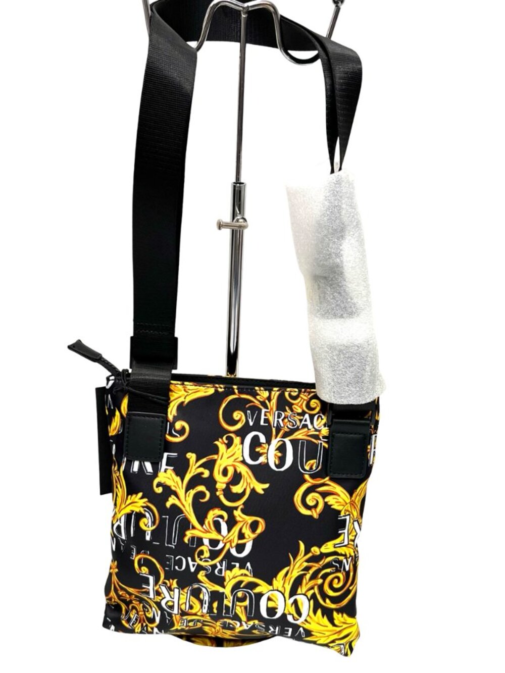 VERSACE JEANS COUTURE Shoulder Bag Black Gold  White Logo+Free Chiffon Scarf(11 - Picture 12 of 15